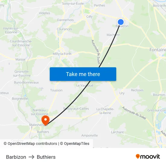 Barbizon to Buthiers map