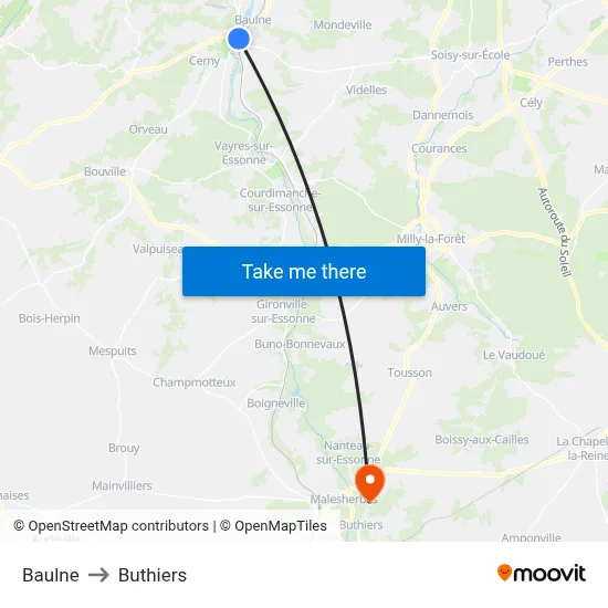 Baulne to Buthiers map