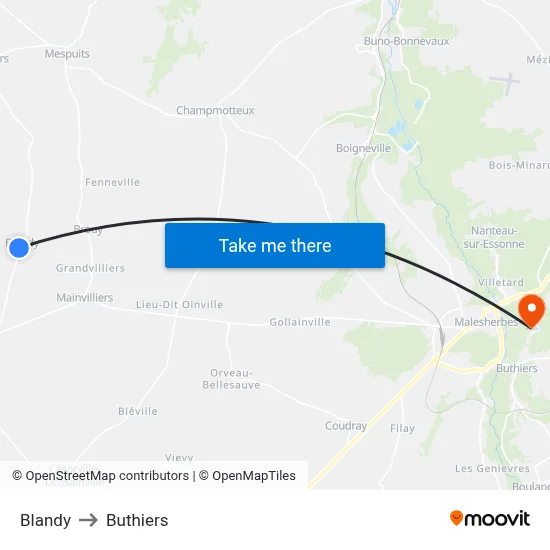 Blandy to Buthiers map