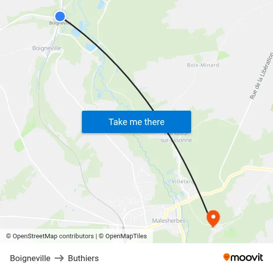 Boigneville to Buthiers map