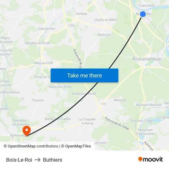 Bois-Le-Roi to Buthiers map