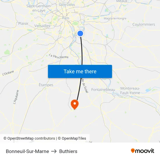Bonneuil-Sur-Marne to Buthiers map