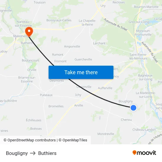Bougligny to Buthiers map