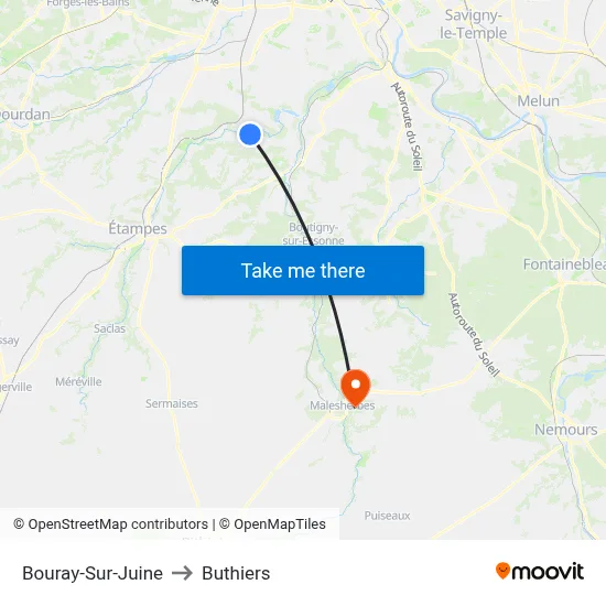 Bouray-Sur-Juine to Buthiers map