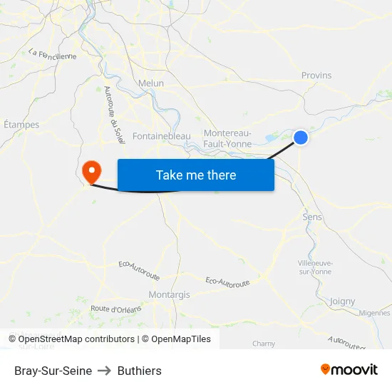 Bray-Sur-Seine to Buthiers map