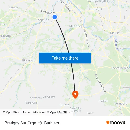 Bretigny-Sur-Orge to Buthiers map