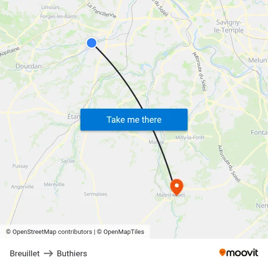 Breuillet to Buthiers map