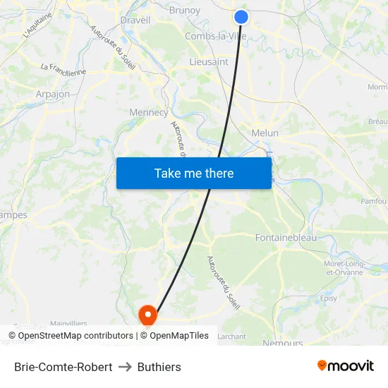 Brie-Comte-Robert to Buthiers map
