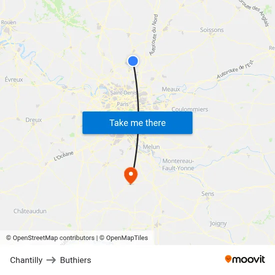 Chantilly to Buthiers map