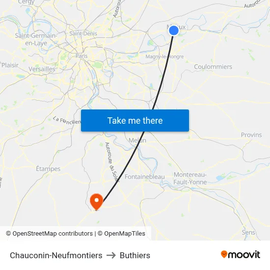 Chauconin-Neufmontiers to Buthiers map