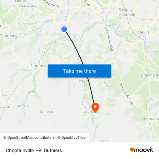 Cheptainville to Buthiers map