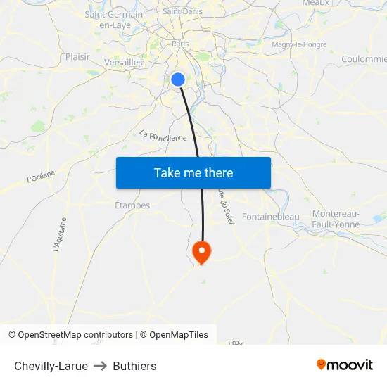 Chevilly-Larue to Buthiers map