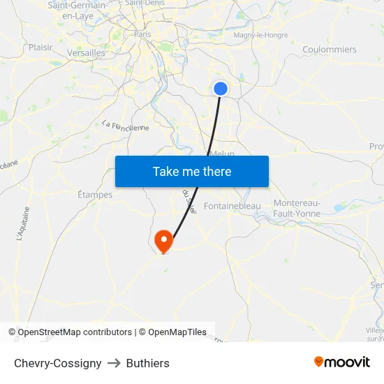 Chevry-Cossigny to Buthiers map