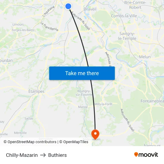Chilly-Mazarin to Buthiers map