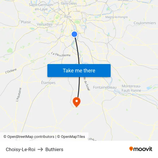 Choisy-Le-Roi to Buthiers map