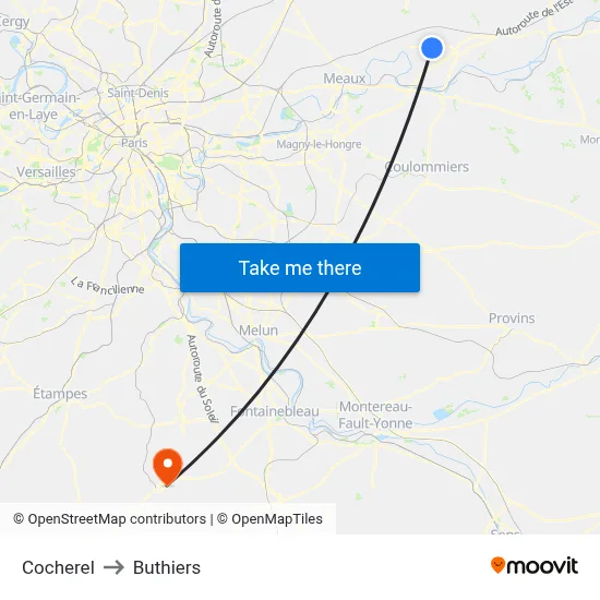 Cocherel to Buthiers map