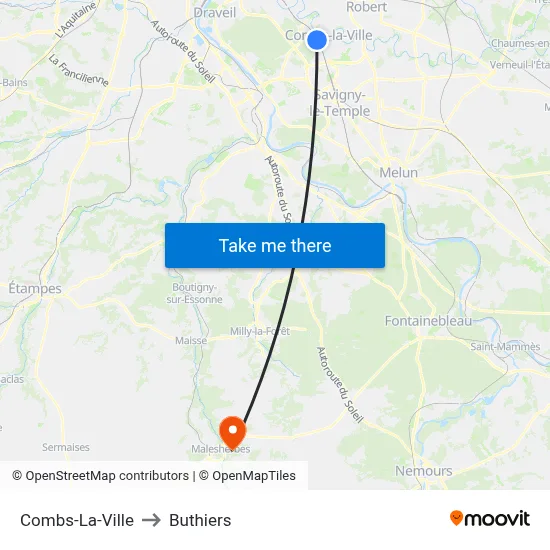 Combs-La-Ville to Buthiers map