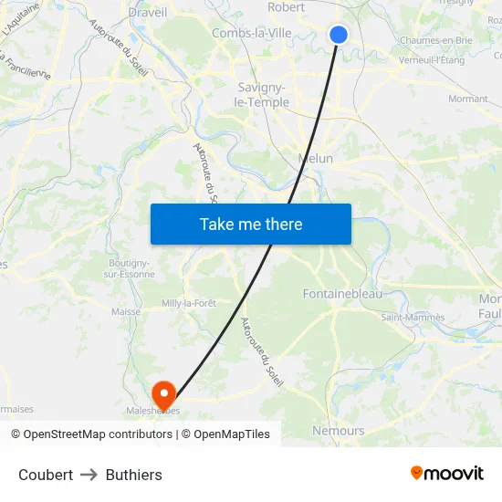Coubert to Buthiers map