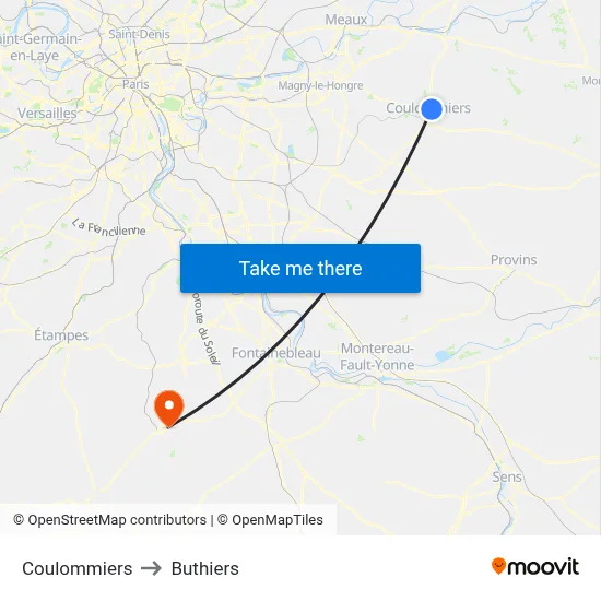 Coulommiers to Buthiers map