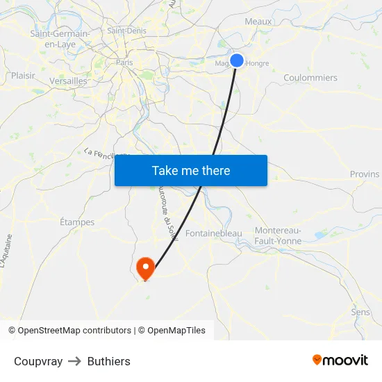 Coupvray to Buthiers map