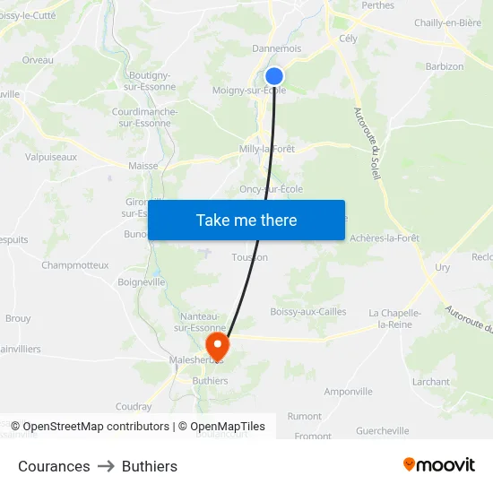 Courances to Buthiers map