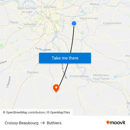 Croissy-Beaubourg to Buthiers map