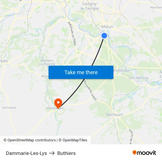 Dammarie-Les-Lys to Buthiers map