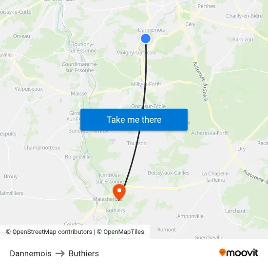 Dannemois to Buthiers map