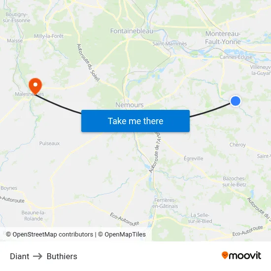 Diant to Buthiers map