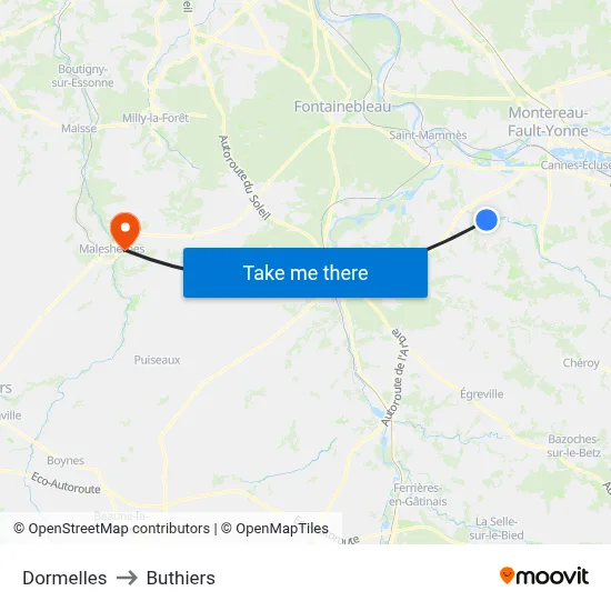 Dormelles to Buthiers map