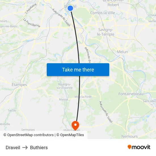 Draveil to Buthiers map