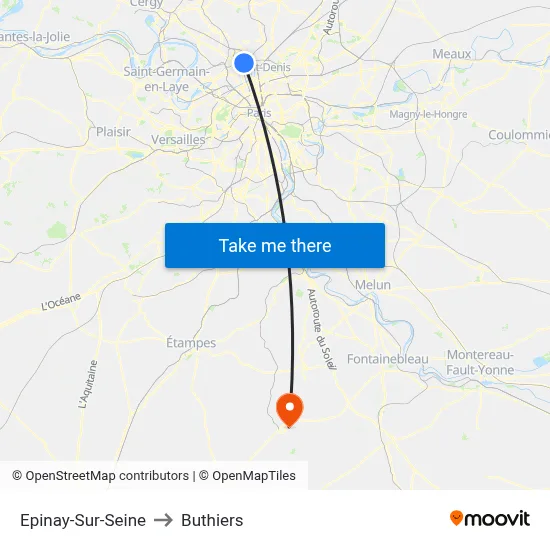 Epinay-Sur-Seine to Buthiers map