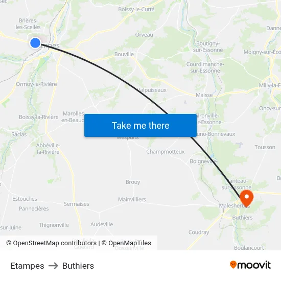 Etampes to Buthiers map