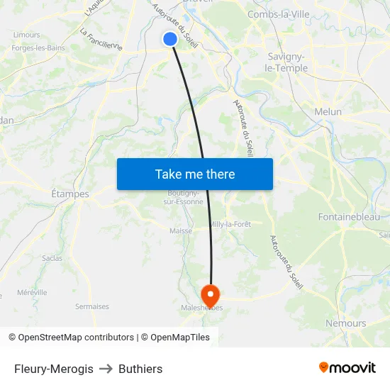 Fleury-Merogis to Buthiers map
