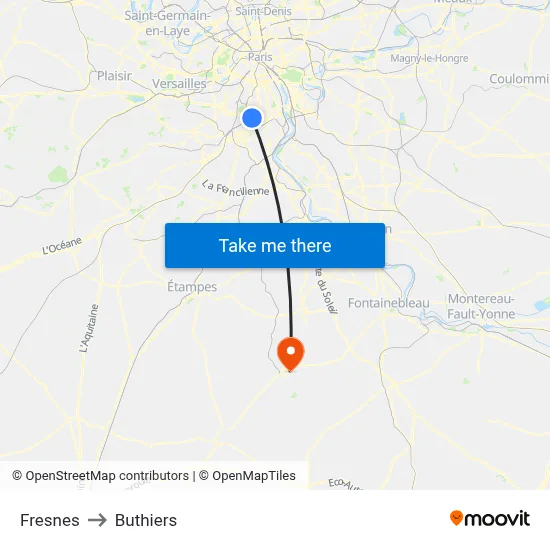 Fresnes to Buthiers map