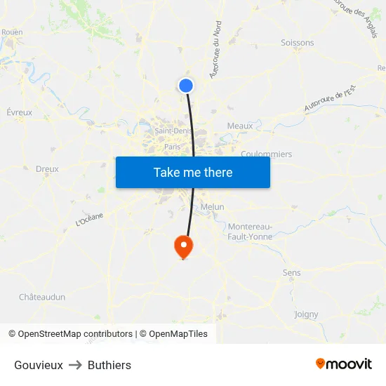 Gouvieux to Buthiers map
