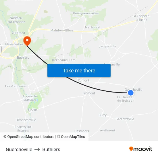Guercheville to Buthiers map