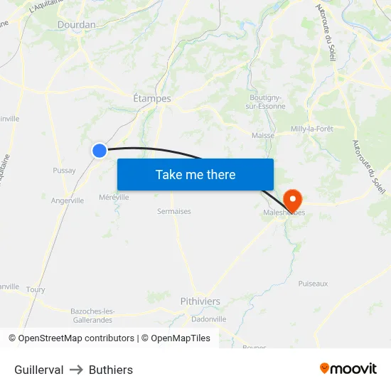 Guillerval to Buthiers map
