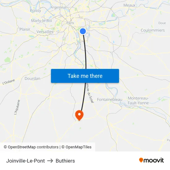 Joinville-Le-Pont to Buthiers map