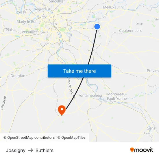 Jossigny to Buthiers map
