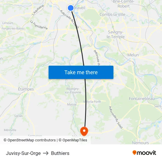 Juvisy-Sur-Orge to Buthiers map