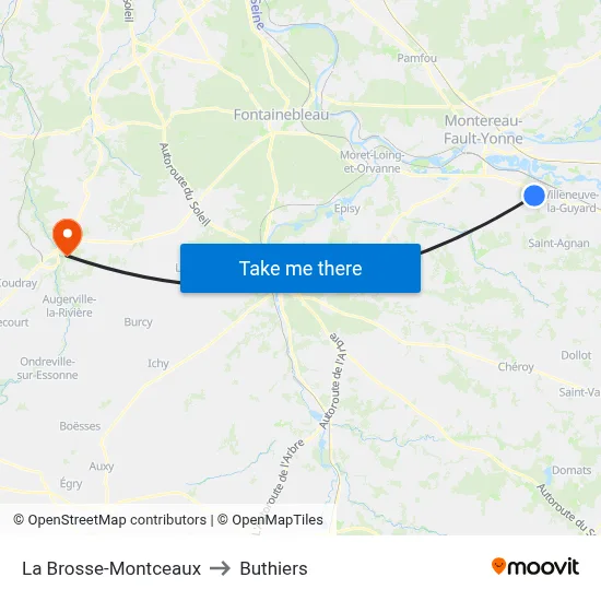 La Brosse-Montceaux to Buthiers map
