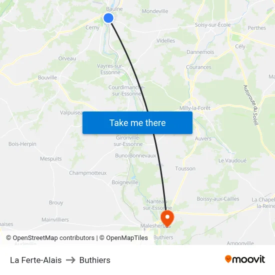 La Ferte-Alais to Buthiers map
