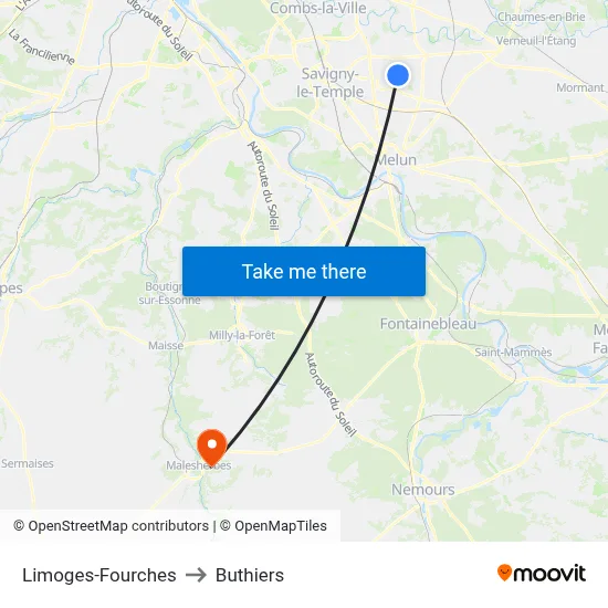 Limoges-Fourches to Buthiers map
