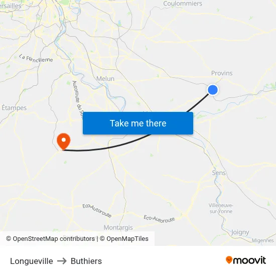 Longueville to Buthiers map