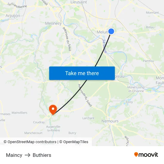 Maincy to Buthiers map