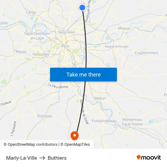 Marly-La-Ville to Buthiers map