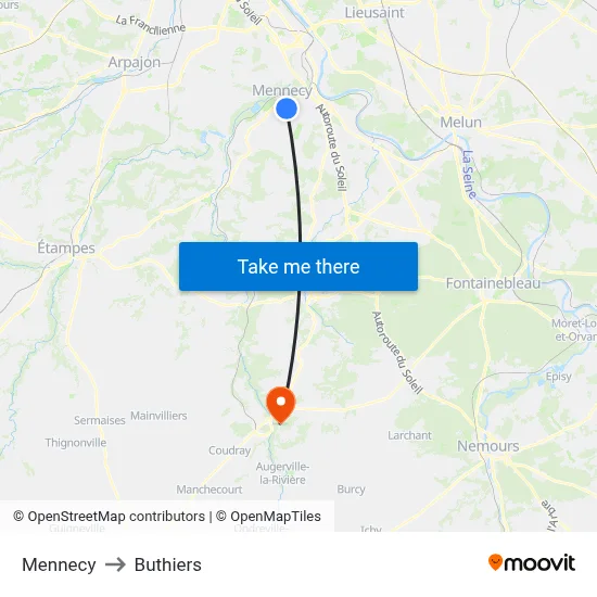 Mennecy to Buthiers map