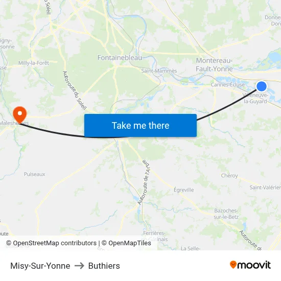 Misy-Sur-Yonne to Buthiers map
