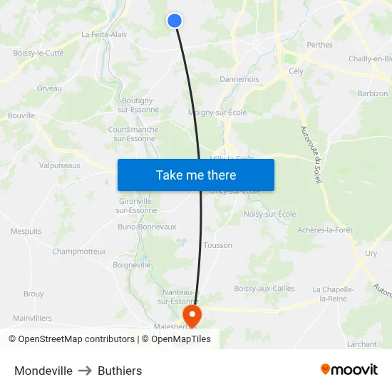 Mondeville to Buthiers map